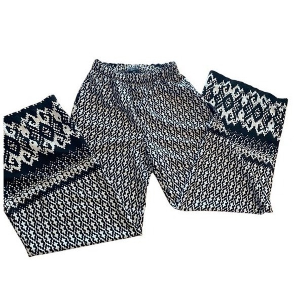 Momteau Black White Geometric Print Wide Leg Palazzo Pants Small